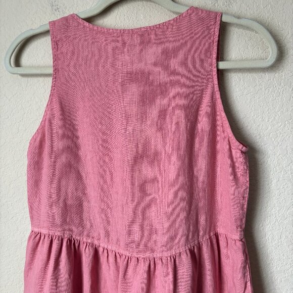 Boho Linen V-Neck Pink Mini Dress Beachy Boho Lagenlook Natural Summer - Picture 7 of 8